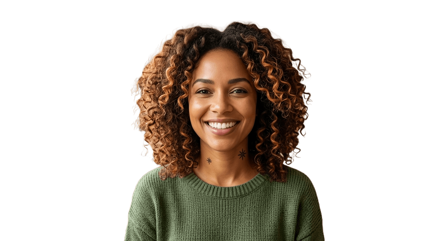 Woman portrait with transparent background and clean hair edges after AI background removal on imgigo Woman portrait with transparent background and clean hair edges after AI background removal on imgigo